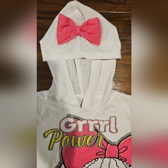 L.O.L. SURPRISE! NWT GIRL'S GRRRL POWER GLITTER GRAPHIC T-SHIRT HOOD& BOW SIZE 4 - Picture 5 of 6